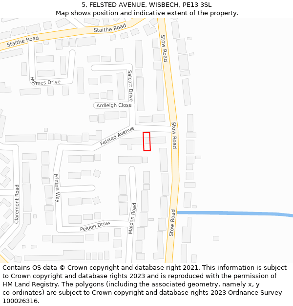 5, FELSTED AVENUE, WISBECH, PE13 3SL: Location map and indicative extent of plot