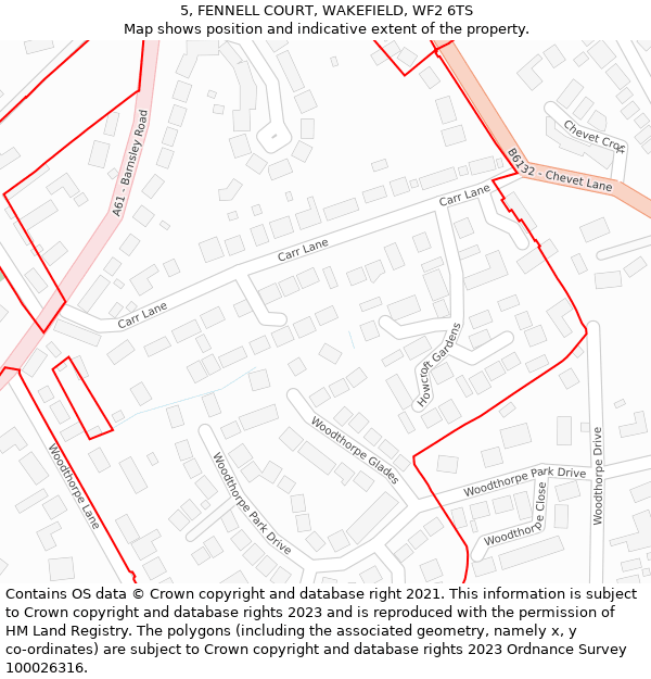 5, FENNELL COURT, WAKEFIELD, WF2 6TS: Location map and indicative extent of plot