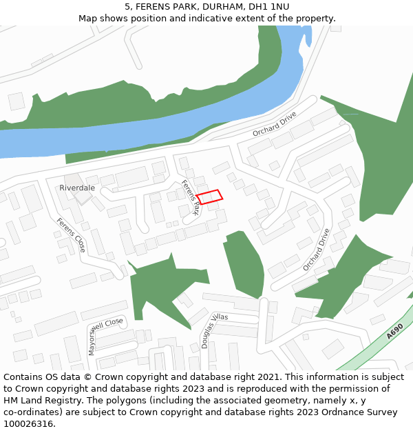 5, FERENS PARK, DURHAM, DH1 1NU: Location map and indicative extent of plot