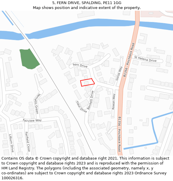 5, FERN DRIVE, SPALDING, PE11 1GG: Location map and indicative extent of plot