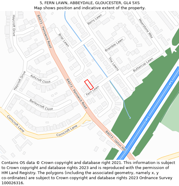 5, FERN LAWN, ABBEYDALE, GLOUCESTER, GL4 5XS: Location map and indicative extent of plot