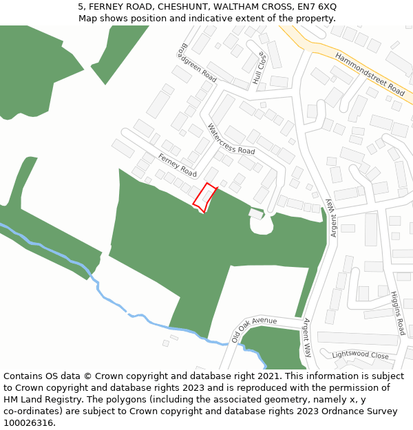 5, FERNEY ROAD, CHESHUNT, WALTHAM CROSS, EN7 6XQ: Location map and indicative extent of plot