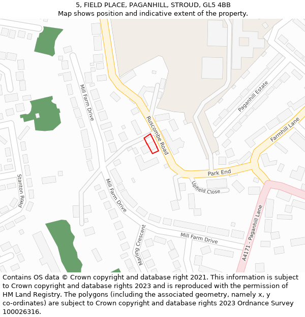 5, FIELD PLACE, PAGANHILL, STROUD, GL5 4BB: Location map and indicative extent of plot