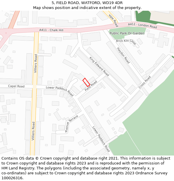 5, FIELD ROAD, WATFORD, WD19 4DR: Location map and indicative extent of plot