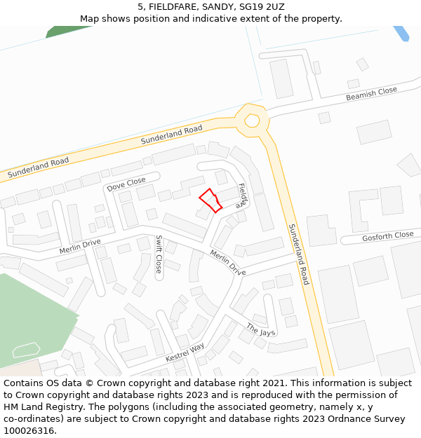 5, FIELDFARE, SANDY, SG19 2UZ: Location map and indicative extent of plot