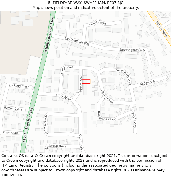 5, FIELDFARE WAY, SWAFFHAM, PE37 8JG: Location map and indicative extent of plot