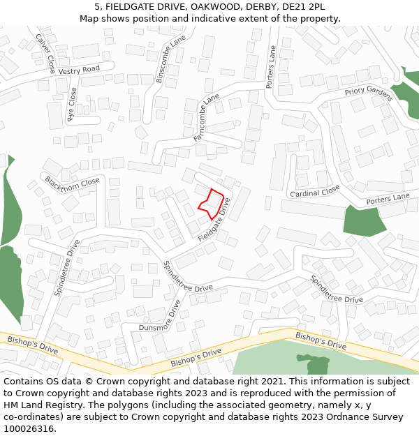5, FIELDGATE DRIVE, OAKWOOD, DERBY, DE21 2PL: Location map and indicative extent of plot