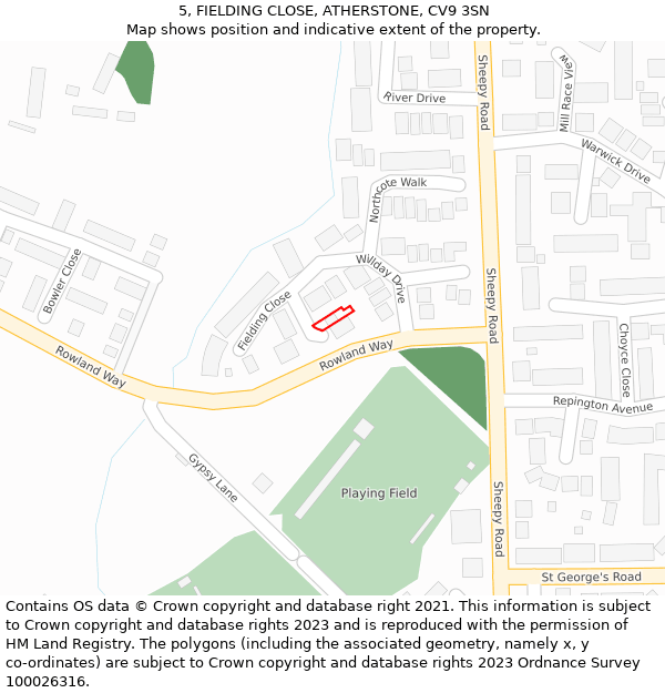 5, FIELDING CLOSE, ATHERSTONE, CV9 3SN: Location map and indicative extent of plot