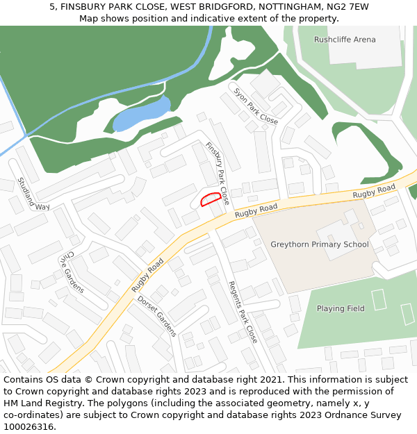 5, FINSBURY PARK CLOSE, WEST BRIDGFORD, NOTTINGHAM, NG2 7EW: Location map and indicative extent of plot