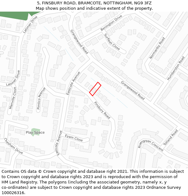 5, FINSBURY ROAD, BRAMCOTE, NOTTINGHAM, NG9 3FZ: Location map and indicative extent of plot