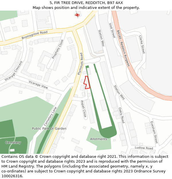 5, FIR TREE DRIVE, REDDITCH, B97 4AX: Location map and indicative extent of plot