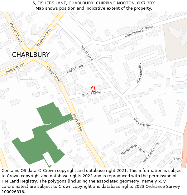 5, FISHERS LANE, CHARLBURY, CHIPPING NORTON, OX7 3RX: Location map and indicative extent of plot