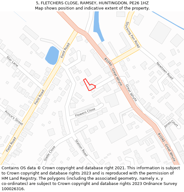 5, FLETCHERS CLOSE, RAMSEY, HUNTINGDON, PE26 1HZ: Location map and indicative extent of plot