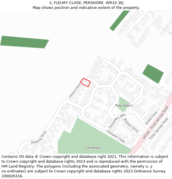 5, FLEURY CLOSE, PERSHORE, WR10 3EJ: Location map and indicative extent of plot
