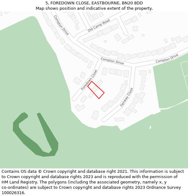 5, FOREDOWN CLOSE, EASTBOURNE, BN20 8DD: Location map and indicative extent of plot