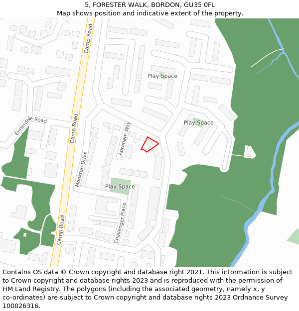 5, FORESTER WALK, BORDON, GU35 0FL: Location map and indicative extent of plot