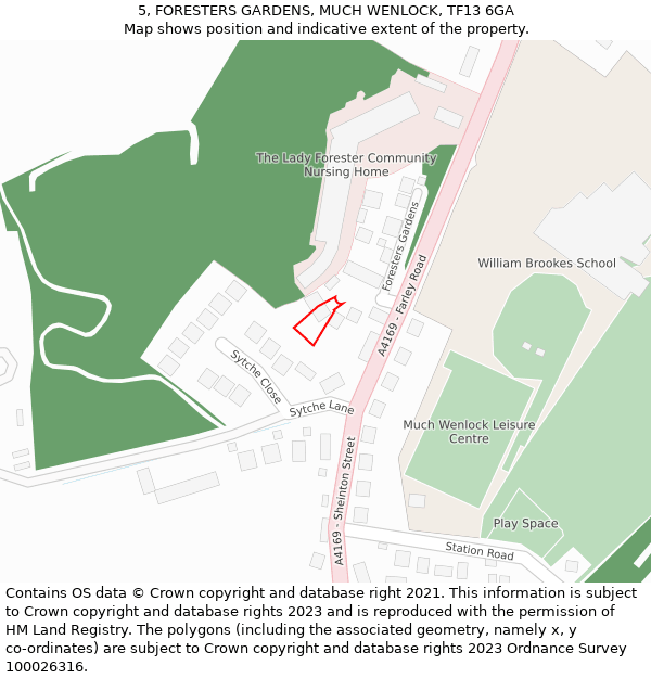 5, FORESTERS GARDENS, MUCH WENLOCK, TF13 6GA: Location map and indicative extent of plot