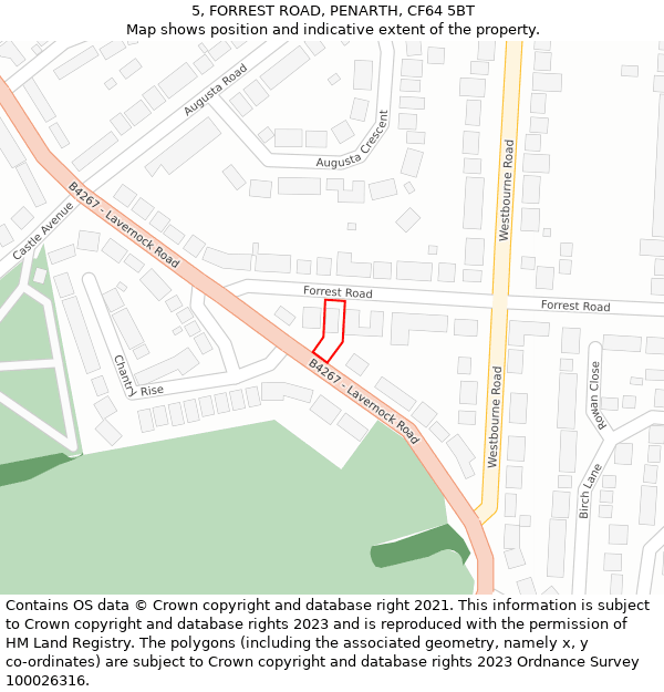 5, FORREST ROAD, PENARTH, CF64 5BT: Location map and indicative extent of plot