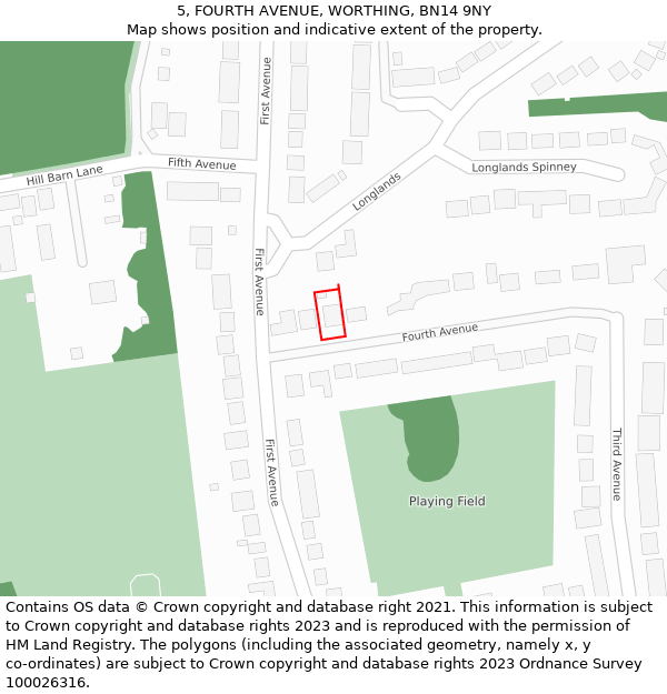 5, FOURTH AVENUE, WORTHING, BN14 9NY: Location map and indicative extent of plot