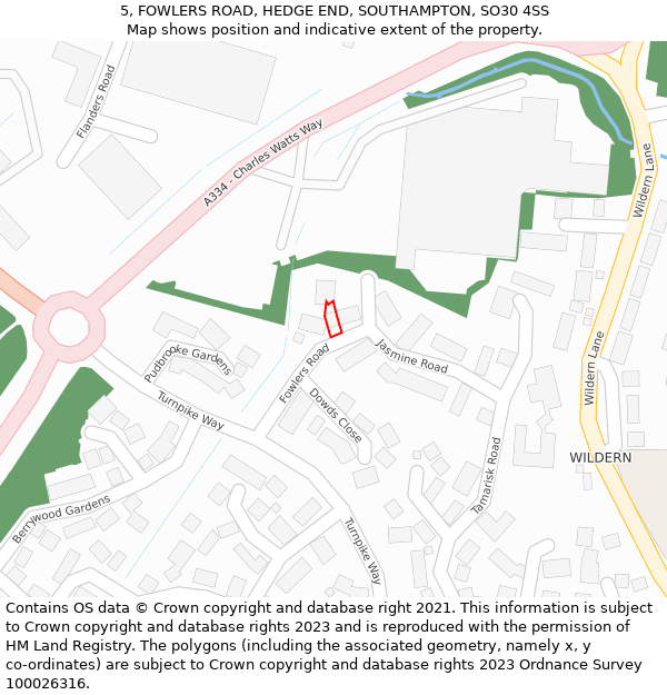 5, FOWLERS ROAD, HEDGE END, SOUTHAMPTON, SO30 4SS: Location map and indicative extent of plot