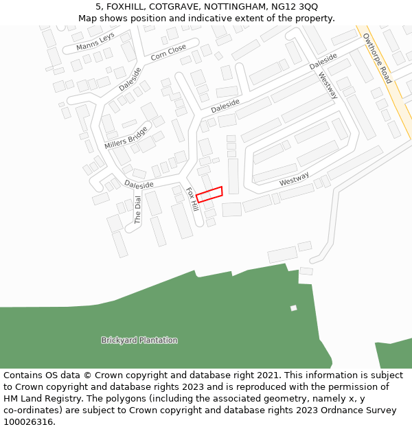 5, FOXHILL, COTGRAVE, NOTTINGHAM, NG12 3QQ: Location map and indicative extent of plot