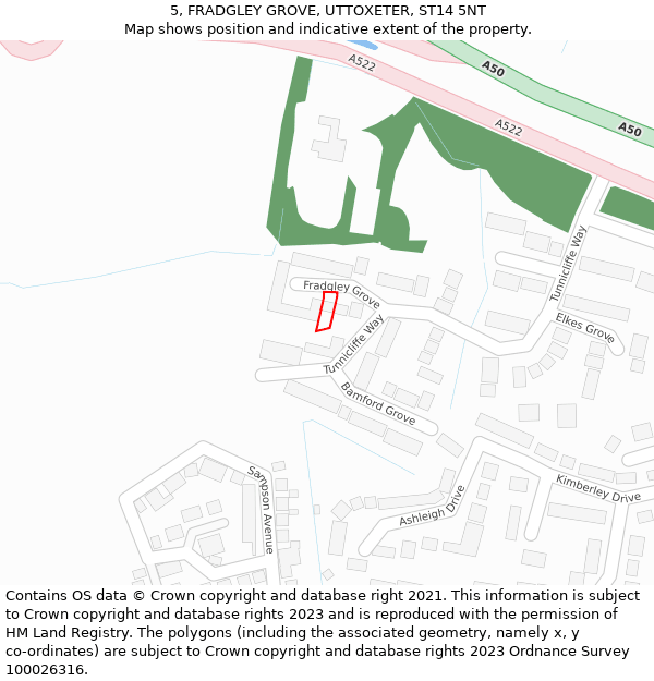 5, FRADGLEY GROVE, UTTOXETER, ST14 5NT: Location map and indicative extent of plot