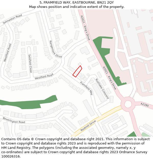 5, FRAMFIELD WAY, EASTBOURNE, BN21 2QY: Location map and indicative extent of plot