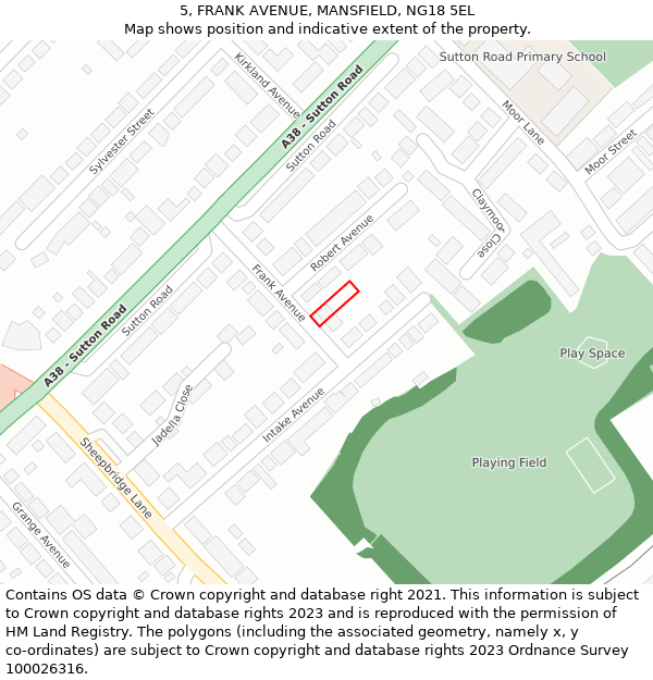 5, FRANK AVENUE, MANSFIELD, NG18 5EL: Location map and indicative extent of plot