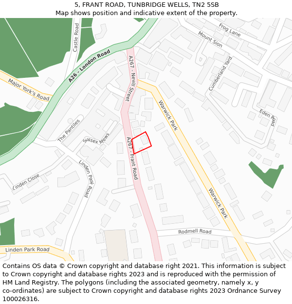 5, FRANT ROAD, TUNBRIDGE WELLS, TN2 5SB: Location map and indicative extent of plot