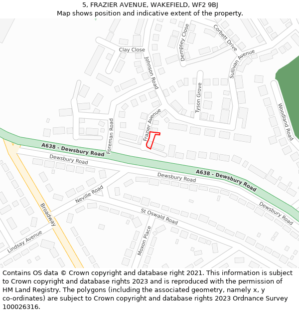 5, FRAZIER AVENUE, WAKEFIELD, WF2 9BJ: Location map and indicative extent of plot