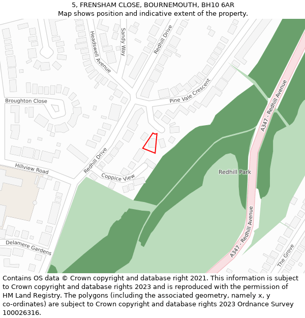 5, FRENSHAM CLOSE, BOURNEMOUTH, BH10 6AR: Location map and indicative extent of plot