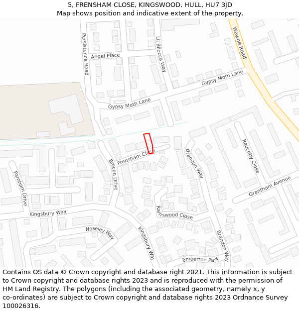 5, FRENSHAM CLOSE, KINGSWOOD, HULL, HU7 3JD: Location map and indicative extent of plot