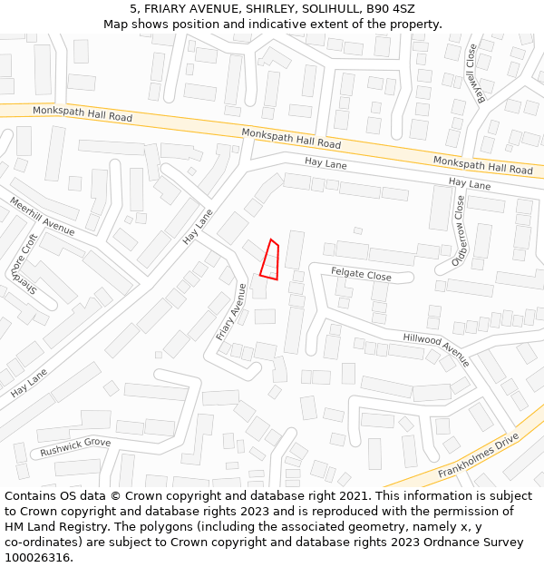 5, FRIARY AVENUE, SHIRLEY, SOLIHULL, B90 4SZ: Location map and indicative extent of plot