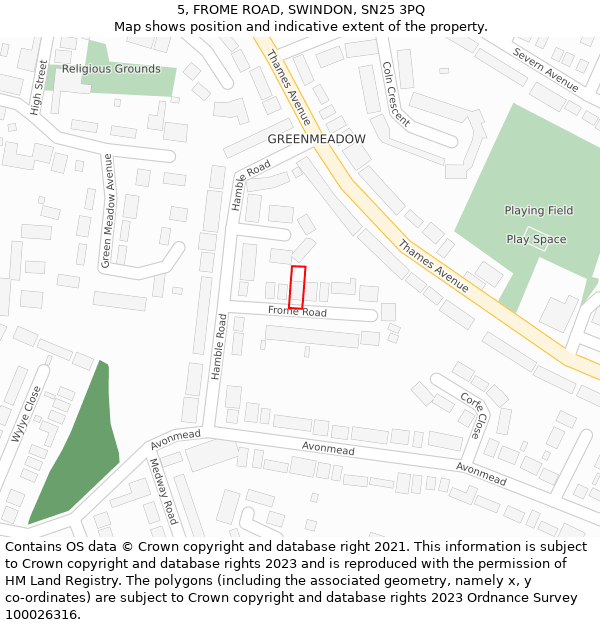 5, FROME ROAD, SWINDON, SN25 3PQ: Location map and indicative extent of plot