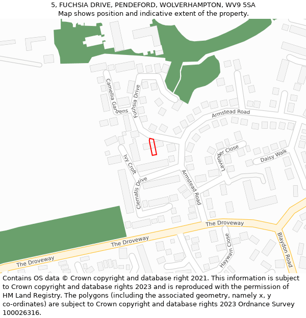 5, FUCHSIA DRIVE, PENDEFORD, WOLVERHAMPTON, WV9 5SA: Location map and indicative extent of plot