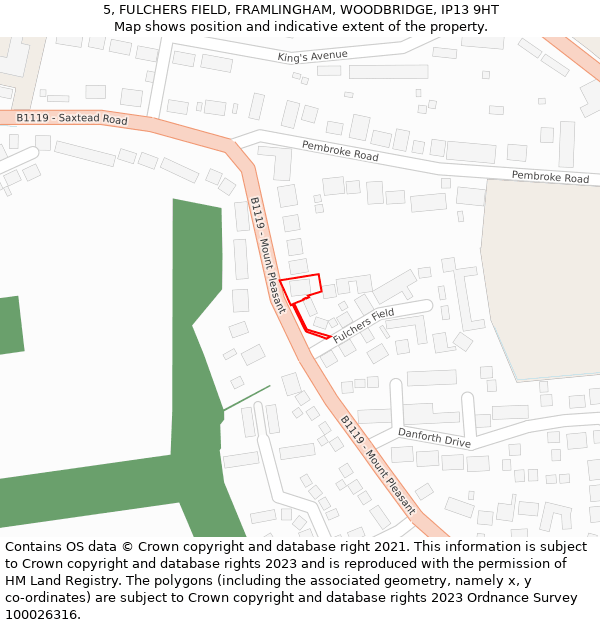 5, FULCHERS FIELD, FRAMLINGHAM, WOODBRIDGE, IP13 9HT: Location map and indicative extent of plot