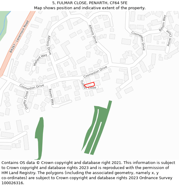 5, FULMAR CLOSE, PENARTH, CF64 5FE: Location map and indicative extent of plot