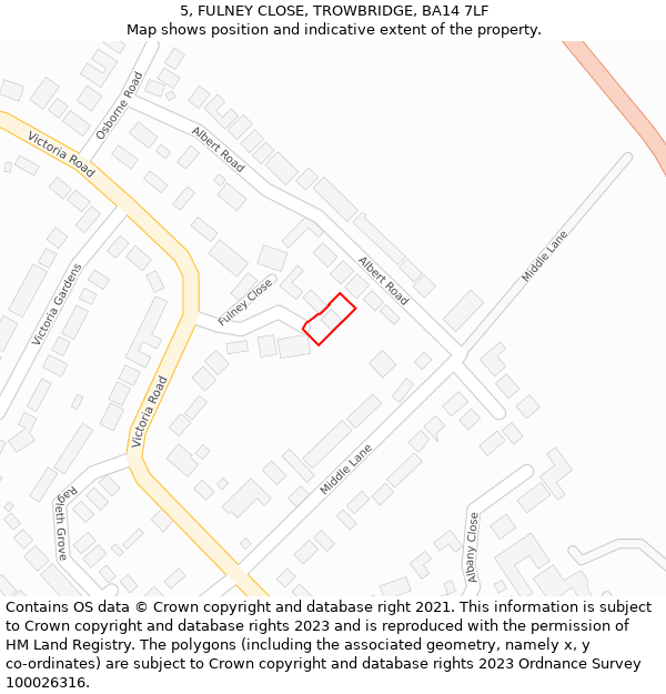 5, FULNEY CLOSE, TROWBRIDGE, BA14 7LF: Location map and indicative extent of plot