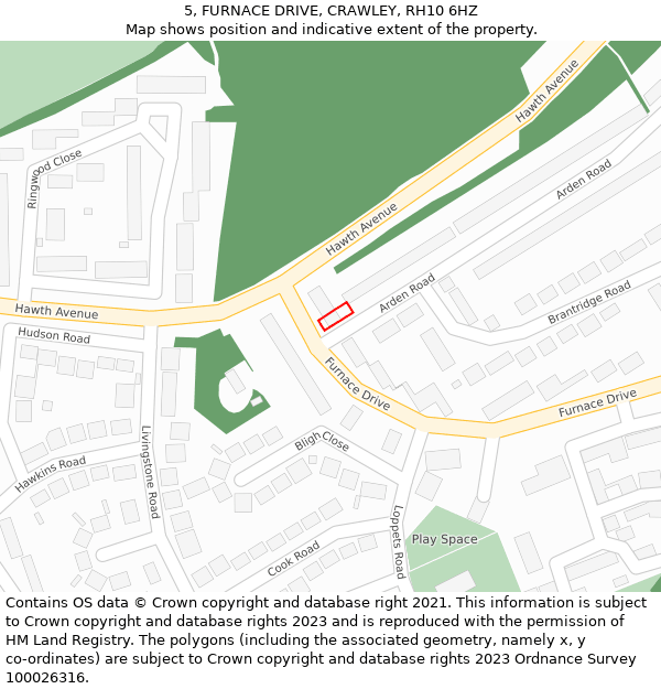 5, FURNACE DRIVE, CRAWLEY, RH10 6HZ: Location map and indicative extent of plot