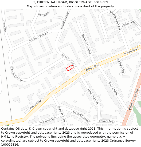 5, FURZENHALL ROAD, BIGGLESWADE, SG18 0ES: Location map and indicative extent of plot