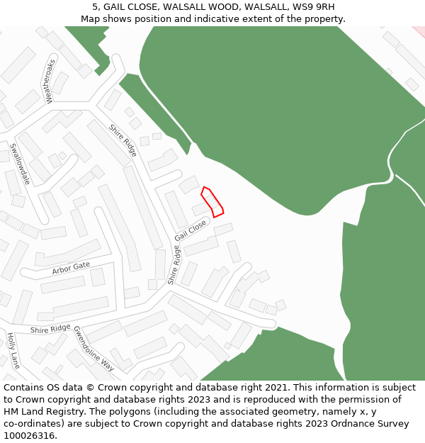 5, GAIL CLOSE, WALSALL WOOD, WALSALL, WS9 9RH: Location map and indicative extent of plot