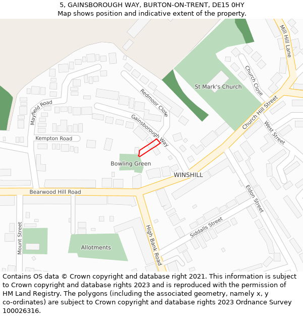 5, GAINSBOROUGH WAY, BURTON-ON-TRENT, DE15 0HY: Location map and indicative extent of plot