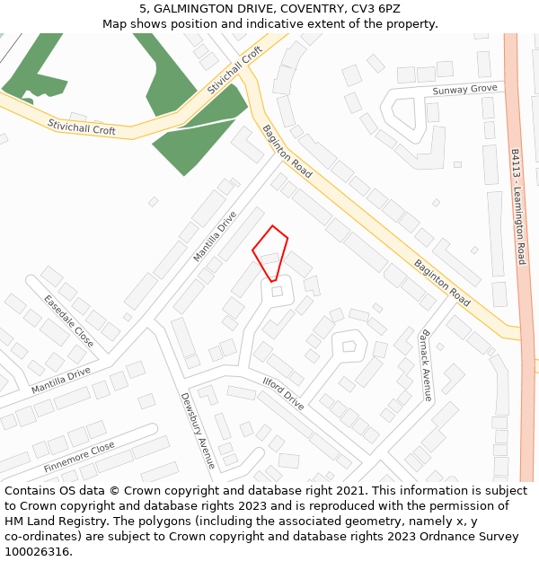 5, GALMINGTON DRIVE, COVENTRY, CV3 6PZ: Location map and indicative extent of plot