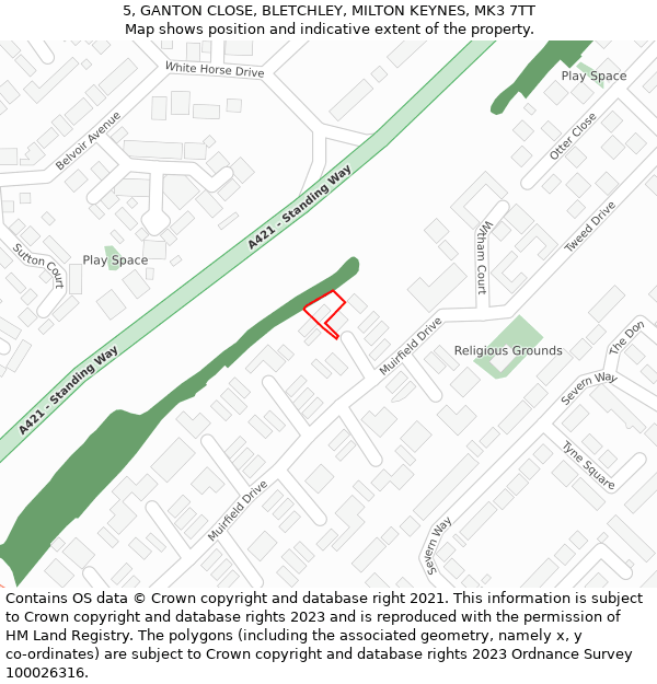 5, GANTON CLOSE, BLETCHLEY, MILTON KEYNES, MK3 7TT: Location map and indicative extent of plot