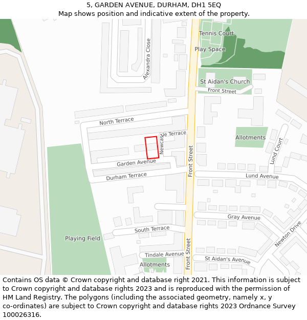 5, GARDEN AVENUE, DURHAM, DH1 5EQ: Location map and indicative extent of plot