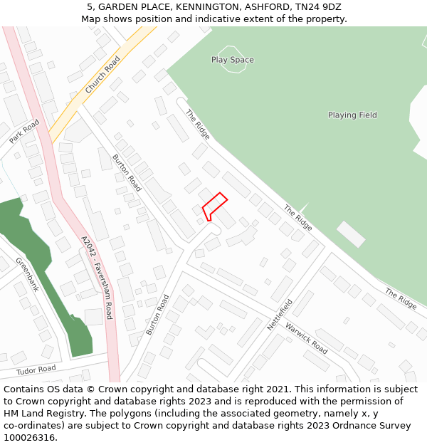5, GARDEN PLACE, KENNINGTON, ASHFORD, TN24 9DZ: Location map and indicative extent of plot