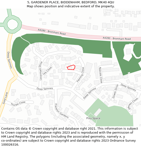 5, GARDENER PLACE, BIDDENHAM, BEDFORD, MK40 4QU: Location map and indicative extent of plot