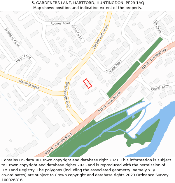 5, GARDENERS LANE, HARTFORD, HUNTINGDON, PE29 1AQ: Location map and indicative extent of plot