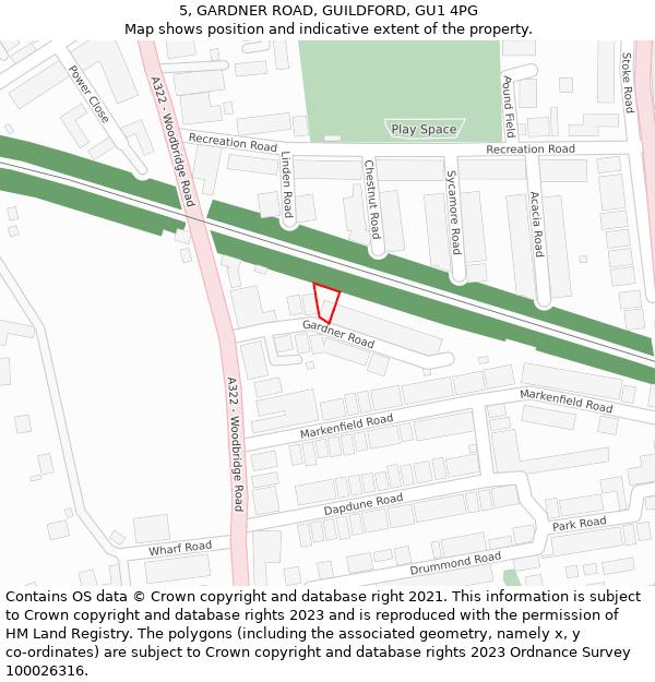 5, GARDNER ROAD, GUILDFORD, GU1 4PG: Location map and indicative extent of plot