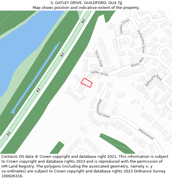 5, GATLEY DRIVE, GUILDFORD, GU4 7JJ: Location map and indicative extent of plot